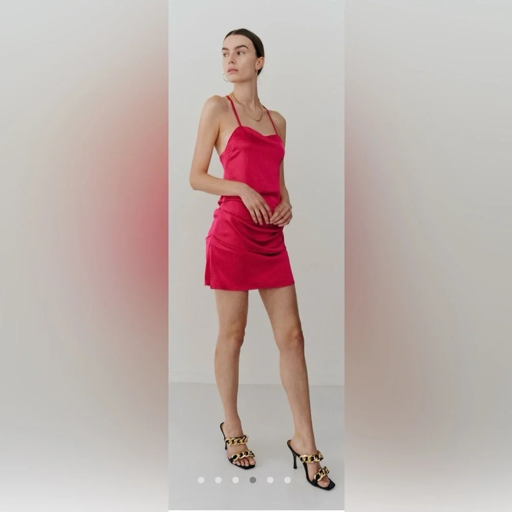 BIRGITTE HERSKIND SATIN ORLY MINI DRESS WITH CRISSCROSSED STRAPS AND BARE BACK